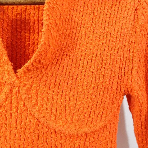 Helmut Lang Orange Sweater V-Neck Collared Bodycon Nubby Size S Textured Sexy - Picture 4 of 8